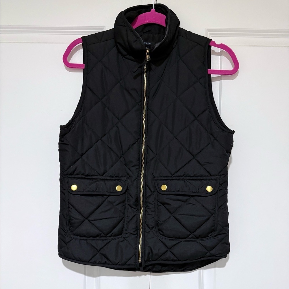 Black Quilted Puffer Vest with Gold Snap Pockets